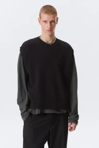 Lässige Strickweste im Used-Look – Schwarz