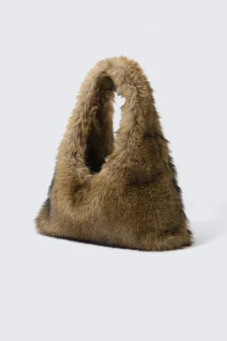 Lässige Umhängetasche aus Kunstfell – Beige