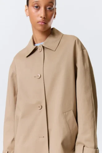 Lässiger einreihiger Car Coat – Beige