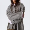 Lässiger einreihiger Car Coat – grau kariert Lässiger einreihiger Car Coat – grau kariert