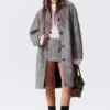 Lässiger einreihiger Car Coat – grau kariert Lässiger einreihiger Car Coat – grau kariert