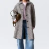 Lässiger einreihiger Car Coat – grau kariert Lässiger einreihiger Car Coat – grau kariert