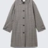 Lässiger einreihiger Car Coat – grau kariert Lässiger einreihiger Car Coat – grau kariert