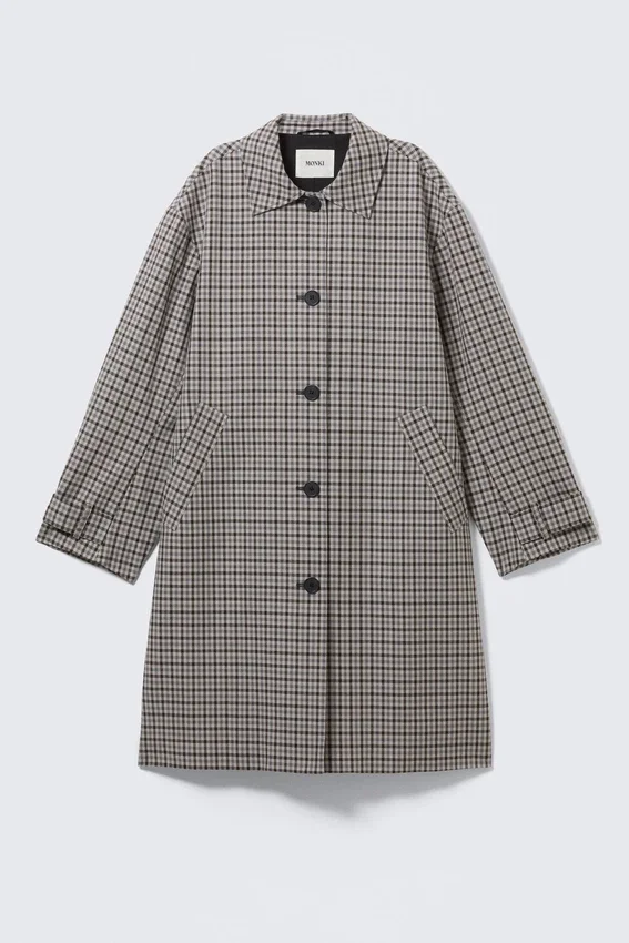 Lässiger einreihiger Car Coat – grau kariert Lässiger einreihiger Car Coat – grau kariert