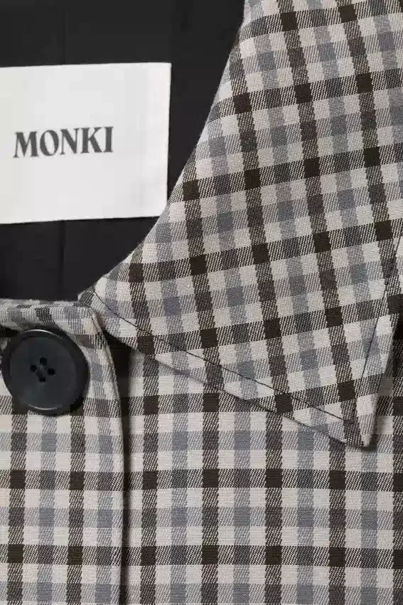 Lässiger einreihiger Car Coat – grau kariert Lässiger einreihiger Car Coat – grau kariert