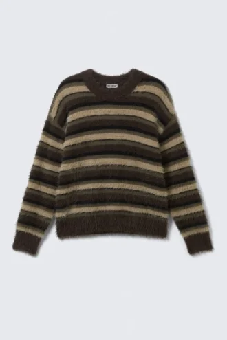Lässiger gestreifter Strickpullover – Braun mit bunten Streifen