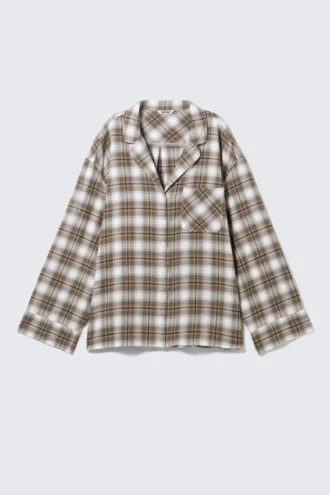 Lässiges Flanell-Pyjama-Hemd – kariert, beige