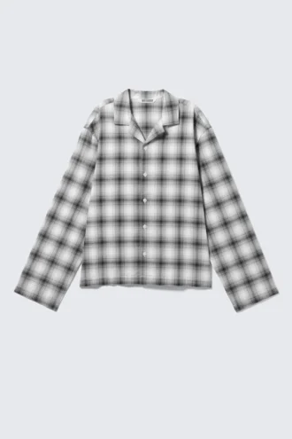 Lässiges Flanell-Pyjama-Hemd – kariert, weiß