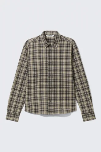 Lässiges kariertes Langarmhemd – Kariert, beige