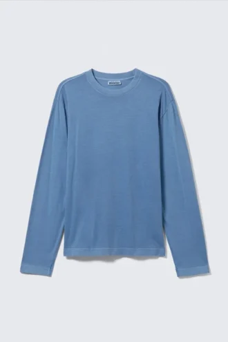 Lässiges Langarm-Pyjama-T-Shirt – Blau