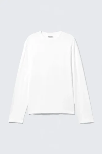Lässiges Langarm-Pyjama-T-Shirt – Weiß
