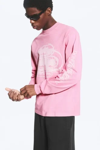 Lässiges Langarmshirt mit Print – Rosa – Logos