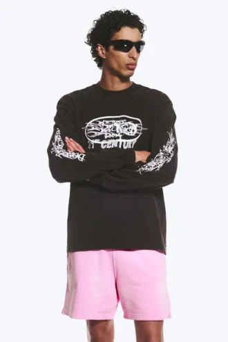 Lässiges Langarmshirt mit Print – Schwarz
