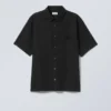 Lässiges Leinenhemd mit kurzen Shorts – Schwarz Lässiges Leinenhemd mit kurzen Shorts – Schwarz