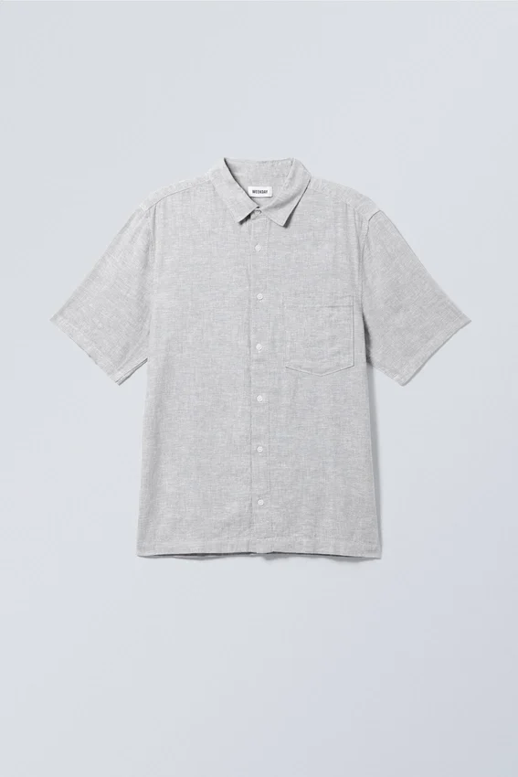 Lässiges Leinenhemd mit kurzen Shorts – Staubgrau Lässiges Leinenhemd mit kurzen Shorts – Staubgrau
