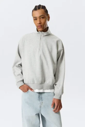 Lässiges Sweatshirt mit halbem Reißverschluss – Grau