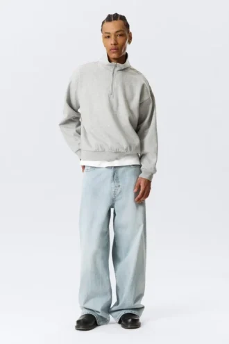 Lässiges Sweatshirt mit halbem Reißverschluss – Grau