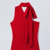 Lyocell-One-Shoulder-Top mit Bindeband – Rot Lyocell-One-Shoulder-Top mit Bindeband – Rot