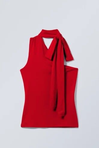 Lyocell-One-Shoulder-Top mit Bindeband – Rot