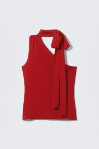Lyocell-One-Shoulder-Top mit Bindeband – Rot