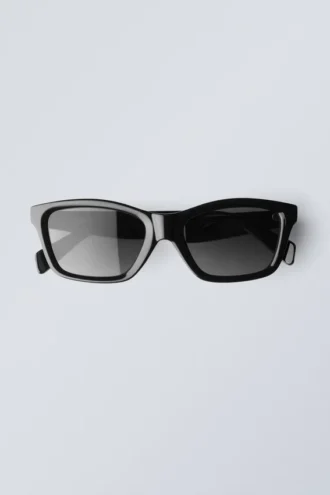 Markante rechteckige Sonnenbrille – Schwarz – Schwarze Gläser
