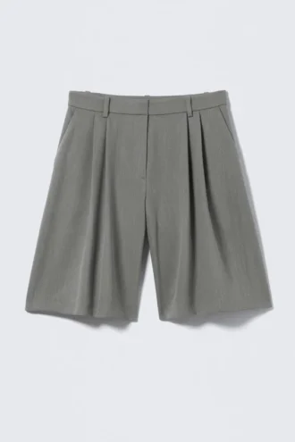 Maßgeschneiderte Shorts mit breiten Falten – Dunkelgrau meliert