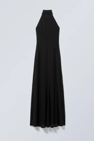 Maxi-Halter-Kleid mit offenem Rücken – Schwarz