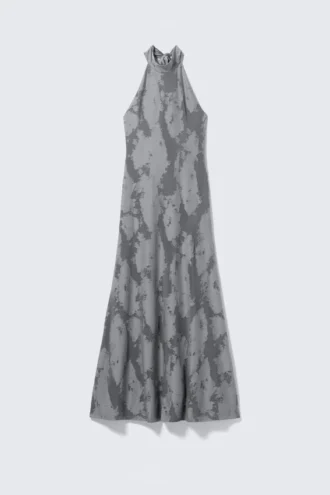 Maxi-Jacquard-Kleid mit Neckholder – Grau Maxi-Jacquard-Kleid mit Neckholder – Grau