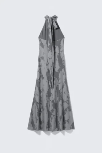 Maxi-Jacquard-Kleid mit Neckholder – Grau Maxi-Jacquard-Kleid mit Neckholder – Grau