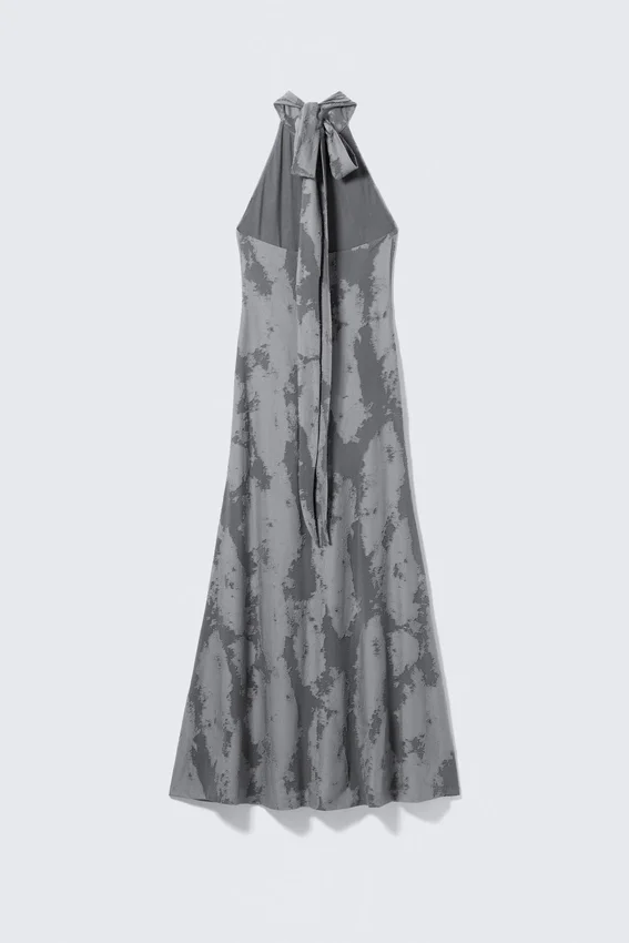 Maxi-Jacquard-Kleid mit Neckholder – Grau Maxi-Jacquard-Kleid mit Neckholder – Grau