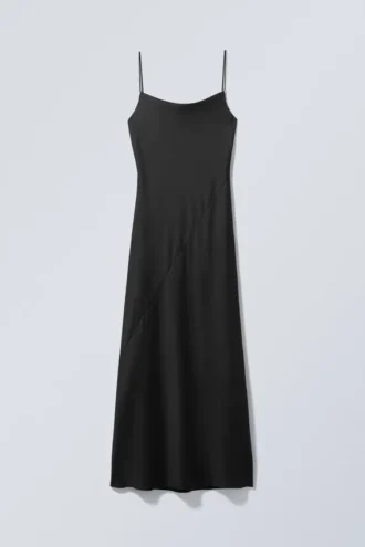 Maxi-Satin-Slip-Kleid – Schwarz