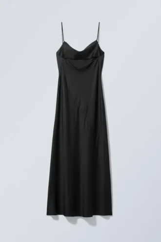 Maxi-Satin-Slip-Kleid – Schwarz
