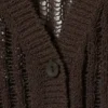Maxi-Strickjacke mit V-Ausschnitt und offenem Strickmuster – Dunkelbraun Maxi-Strickjacke mit V-Ausschnitt und offenem Strickmuster – Dunkelbraun