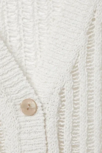 Maxi-Strickjacke mit V-Ausschnitt und offenem Strickmuster – Weiß