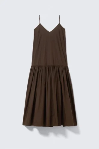 Maxikleid aus Baumwollpopeline mit Stufen – Dunkelbraun