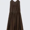 Maxikleid aus Baumwollpopeline mit Stufen – Dunkelbraun Maxikleid aus Baumwollpopeline mit Stufen – Dunkelbraun