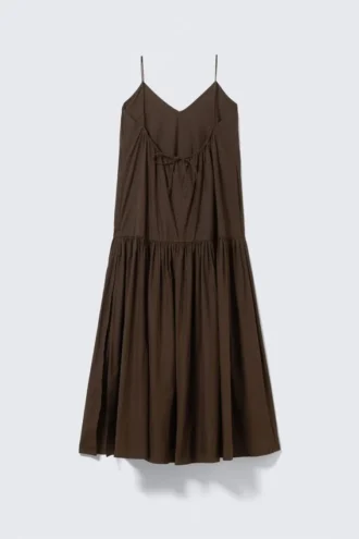 Maxikleid aus Baumwollpopeline mit Stufen – Dunkelbraun