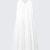 Maxikleid aus Baumwollpopeline mit Stufen – Weiß Maxikleid aus Baumwollpopeline mit Stufen – Weiß