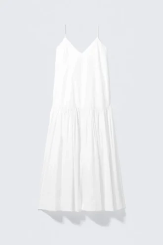 Maxikleid aus Baumwollpopeline mit Stufen – Weiß
