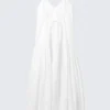 Maxikleid aus Baumwollpopeline mit Stufen – Weiß Maxikleid aus Baumwollpopeline mit Stufen – Weiß