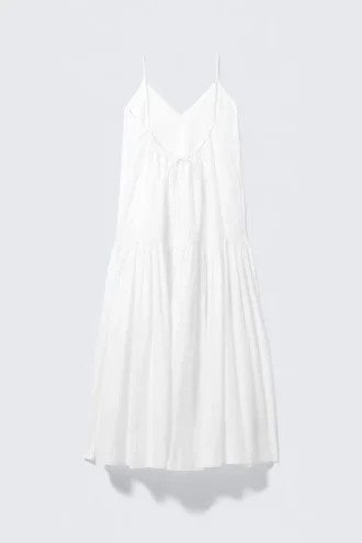 Maxikleid aus Baumwollpopeline mit Stufen – Weiß
