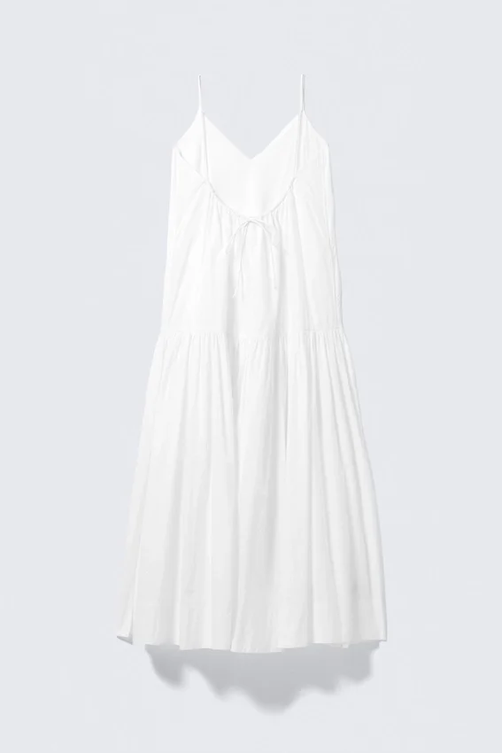 Maxikleid aus Baumwollpopeline mit Stufen – Weiß Maxikleid aus Baumwollpopeline mit Stufen – Weiß