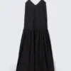 Maxikleid aus Baumwollpopeline mit Stufenschnitt – Schwarz Maxikleid aus Baumwollpopeline mit Stufenschnitt – Schwarz