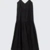 Maxikleid aus Baumwollpopeline mit Stufenschnitt – Schwarz Maxikleid aus Baumwollpopeline mit Stufenschnitt – Schwarz