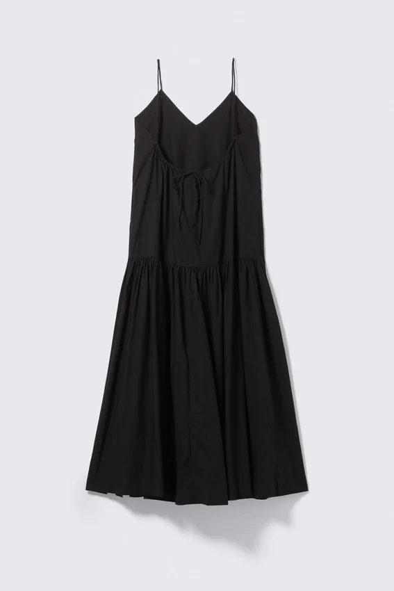Maxikleid aus Baumwollpopeline mit Stufenschnitt – Schwarz Maxikleid aus Baumwollpopeline mit Stufenschnitt – Schwarz