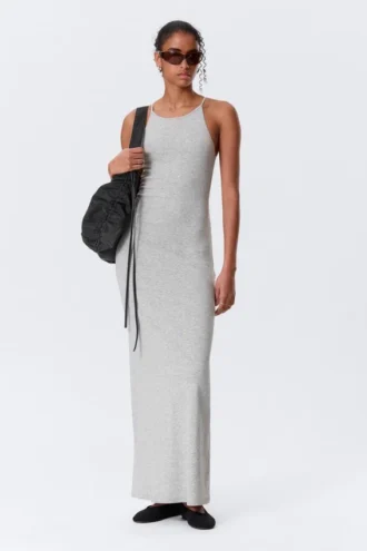 Maxikleid aus Jersey mit Racerback – Grau meliert