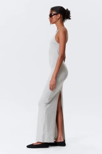 Maxikleid aus Jersey mit Racerback – Grau meliert