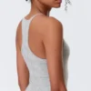 Maxikleid aus Jersey mit Racerback – Grau meliert Maxikleid aus Jersey mit Racerback – Grau meliert
