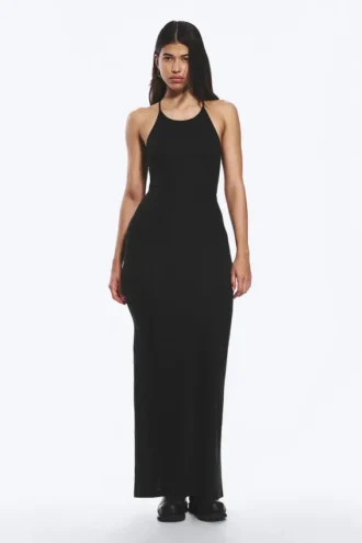 Maxikleid aus Jersey mit Racerback – Schwarz