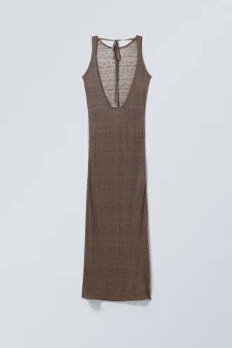 Maxikleid aus Strick mit offenem Rücken – Dark Mole